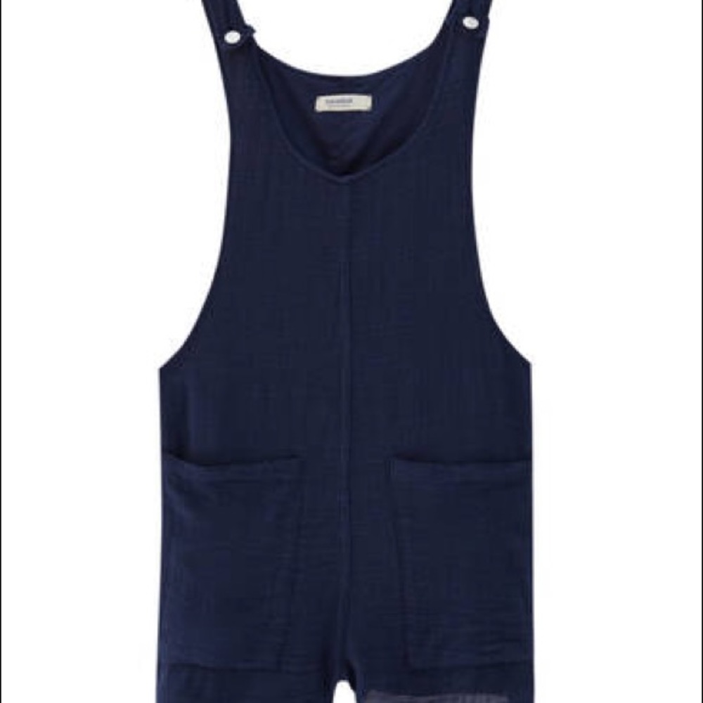 pull&bear navy linen romper